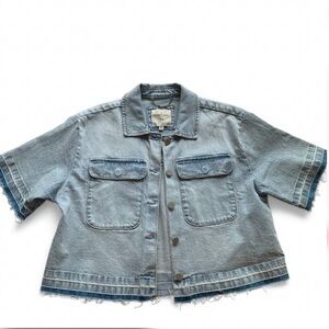 Habitual Light Blue Denim Cropped Short Sleeve Jacket